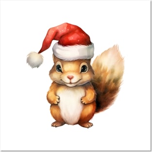 American Red Squirrel in Santa Hat Posters and Art